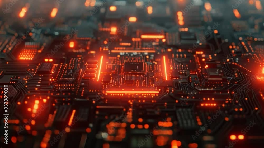 Poster This Detailed view of a computer circuit board, showing intricate components and wiring.