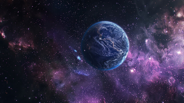 Panoramic view of the Earth and galaxy with stars