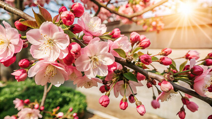 Pink sakura flowers natural background