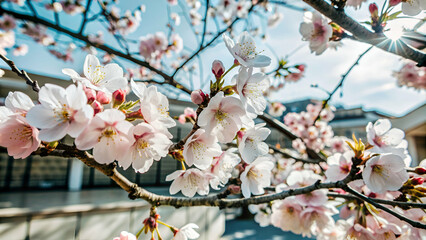 Obraz premium Pink sakura flowers natural background