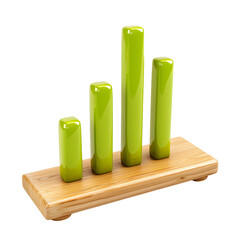 Fototapeta premium Modern Green Bar Graph on Wooden Base