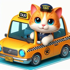 cute cat driver riding taxi cartoon , 3d  Generative AI