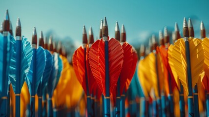 Fototapeta premium Colorful Feathers Aligned in Row