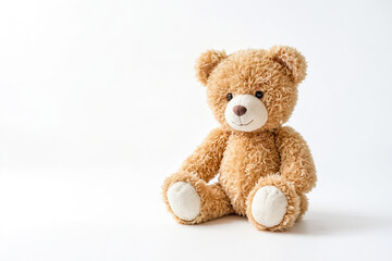 Obraz premium Teddy Bear Sitting on White Background