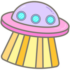 Kid hand drawn cute colorful planet and galaxy system Flying Saucer Abduction