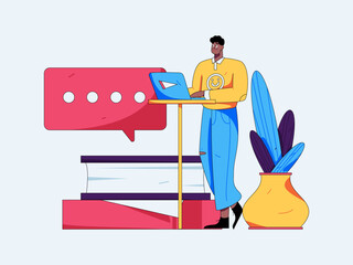 Flat vector illustration of business people operating work scene
