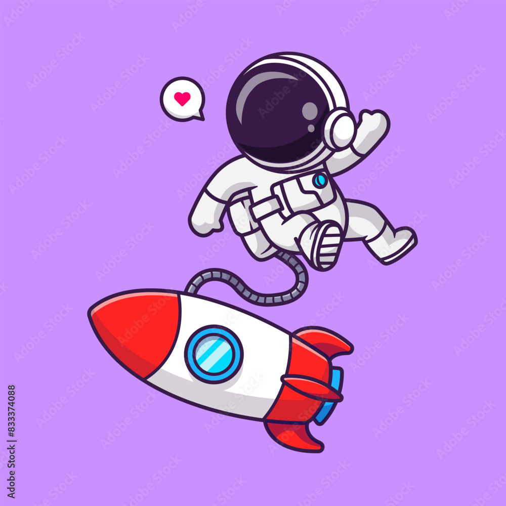 Canvas Prints cute astronaut floating with rocket in space cartoon vector icon illustration. science technology ic