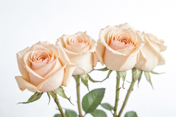 Close up of cream colored roses on a white background