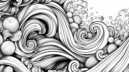 An abstract art coloring book page with swirling patterns and intricate details, designed to challenge and engage colorists of all ages.