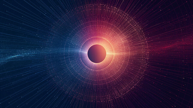 Fototapeta A vibrant, circular formation composed of interconnected lines and dots. The formation radiates outwards, resembling a sunburst or a fractal pattern.