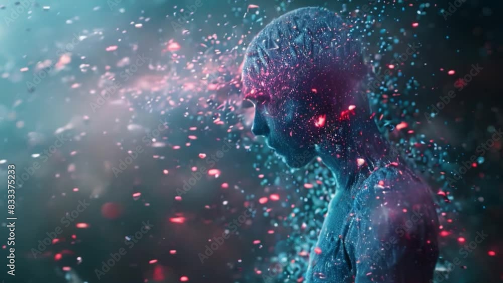 Poster this artificial intelligence: human figure silhouette integrated with microcircuit elements