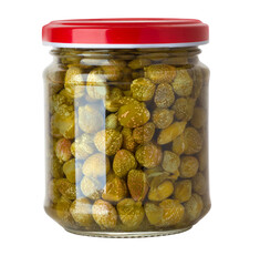 Full glass jar of pickled capers