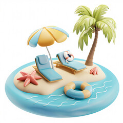 Fototapeta premium 3d render icon of beach cartoon plastic 3d clay generated AI