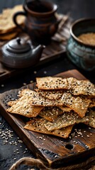 Fototapeta premium These sesame crackers are the perfect snack. They're light, crispy, and full of flavor. They're also a good source of fiber and protein.