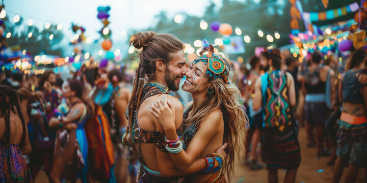 Paar umarmt sich auf Musikfestival