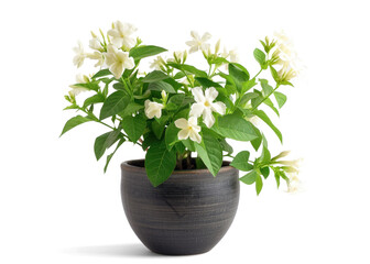 Obraz premium White Jasmine Plant in Dark Pot on Transparent Background