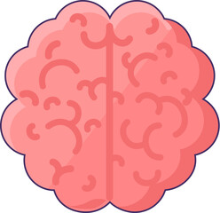 Human brain top view icon. Convolutions of human brain organ, medical stroked cartoon element for modern and retro design. Simple color vector pictogram isolated on white background