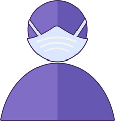 Avatar man wearing face mask icon. Warning symbol, medical stroked cartoon element for modern and retro design. Simple color vector pictogram isolated on white background