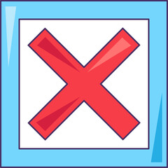 Obraz premium Crossed out cell of questionnaire icon. Negative test result, medical stroked cartoon element for modern and retro design. Simple color vector pictogram isolated on white background
