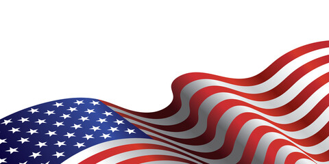 Waving flag of American isolated on png or transparent background,