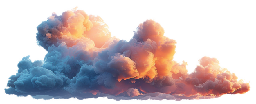 Vibrant sunset clouds on a transparent background