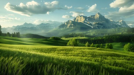 Green fields and mounatins,