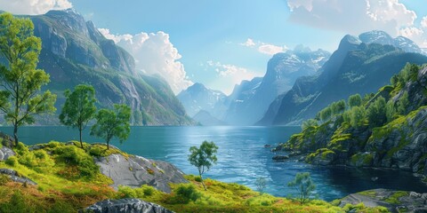 View of the lake waters with beautiful hill cliffs, landscape background river backgorund.