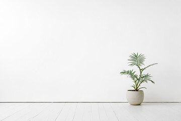 Fototapeta premium Minimalist White Room with a Green Plant