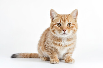Cute Orange Kitten Sitting On White Background