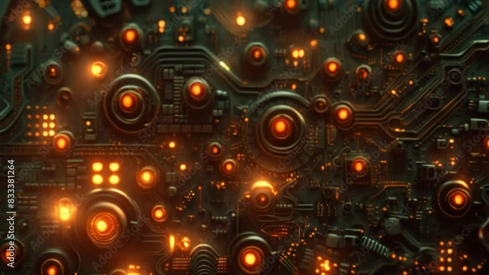 Poster This Detailed view of a computer circuit board showing various components and connections.