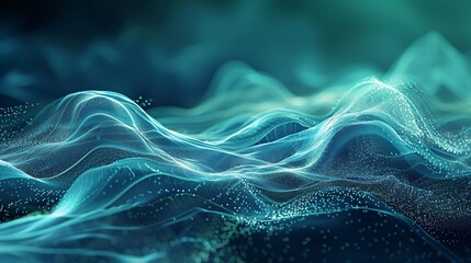 Abstract blue and green waves representing data flow on a digital background