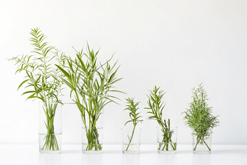 Fototapeta premium Green Plant in a Glass Vase on a White Background