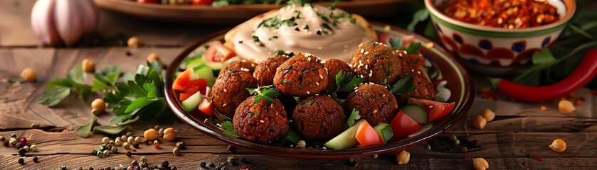 Falafel is a Middle Eastern dish made from chickpeas, fava beans, or both. They are typically served with tahini sauce, hummus, and pita bread.