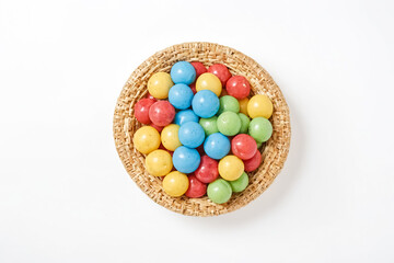 Colorful Candy in a Wicker Bowl