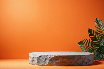 Realistic photographer orange background in medium podium design illustration