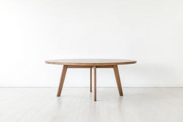 Fototapeta premium Round Wooden Table in a White Room