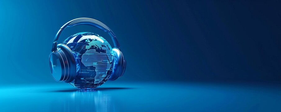 Global Customer Support A headset with a globe, symbolizing providing customer support across different time zones and languages