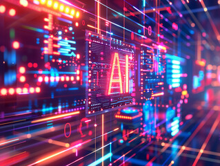 Fototapeta premium Vernetzte Zukunft: Leuchtende KI-Symbole