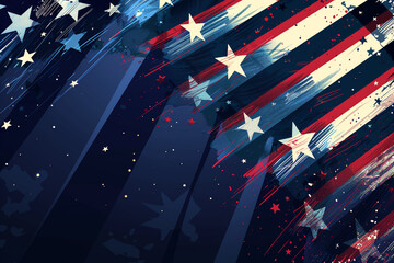 Stylish header/footer bold lines, star elements in flag colors.