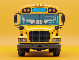 Route flat design front view school bus theme 3D render Splitcomplementary color scheme