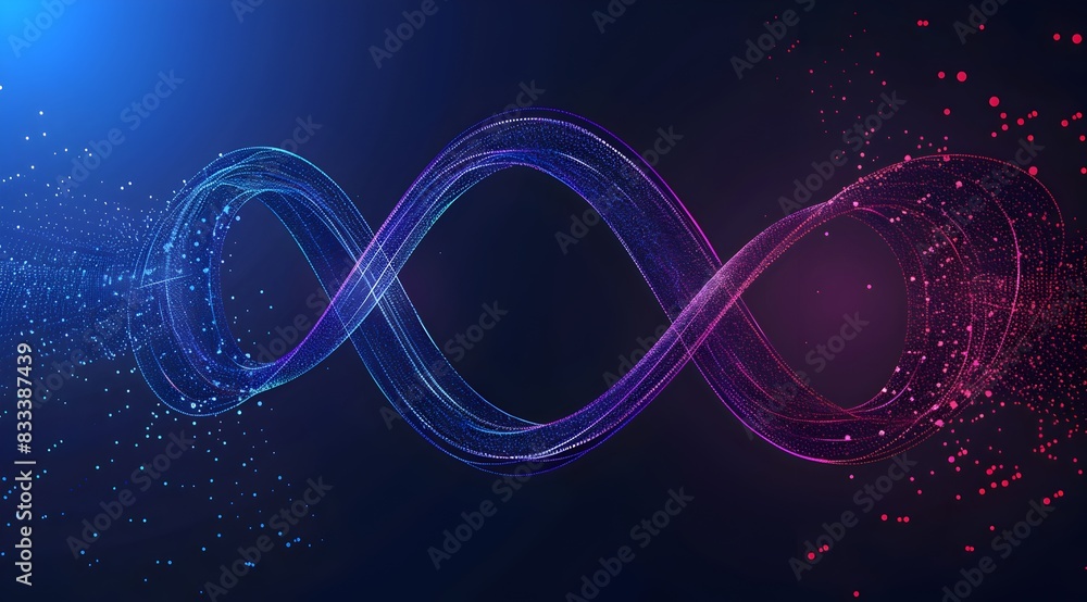 Poster a vector graphic of an infinite symbol made from glowing data points and lines, representing the end