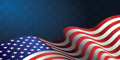 Waving flag of American isolated on png or transparent background