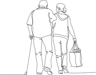 Linear drawing, healthcare worker helping a patient in a wheelc