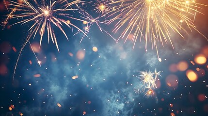 1. An elegant Happy New Year poster for 2025 featuring sparkling fireworks against a midnight blue sky, with space for customizable event details