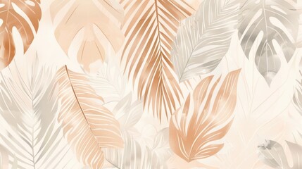 Tropical pattern in neutral colors wallpaper