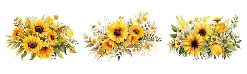 Sunflower png element set on transparent background