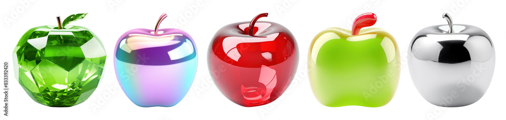 Poster 3d apples png element set on transparent background