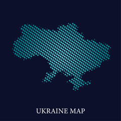 Modern halftone dot effect on dark background with map of Ukraine
