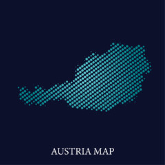 Modern halftone dot effect on dark background with map of Austria