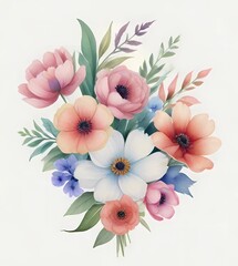 Watercolor illustration of flowers, flower clip art. Bouquet of peonies. 